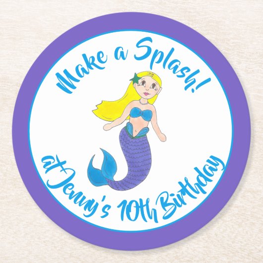 Een Splash Swimming Mermaid Birthday Party maken Ronde Kartonnen Onderzetter (Voorkant)