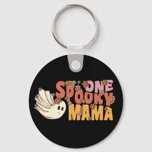 Een spoky mama Groovy Ghost met  bloemen Sleutelhanger