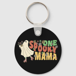 Een spoky mama Groovy Ghost met  bloemen Sleutelhanger