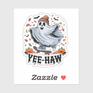 Een spook skateboarden door een vlaag van de herfs sticker