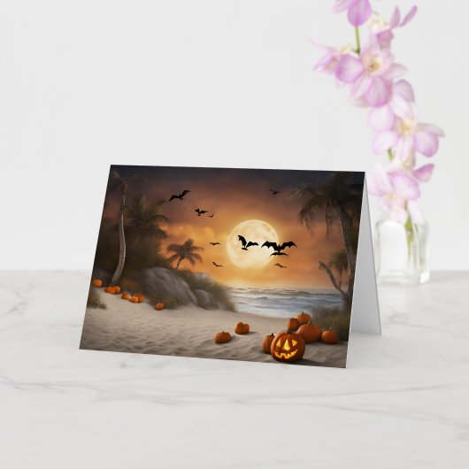 Een spookachtige Halloween op het strand - Wenskaa Folie Wenskaart (Orchidee)