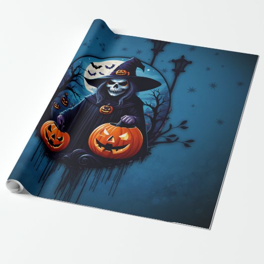 Een spookachtige Halloween scene Cadeaupapier (Uitgerold)