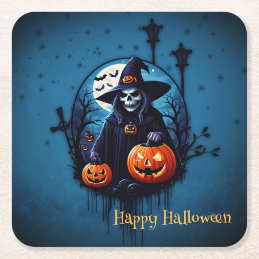 Een spookachtige Halloween scene Kartonnen Onderzetters (Voorkant)