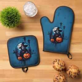 Een spookachtige Halloween scene Ovenwant & Pannenlap Set