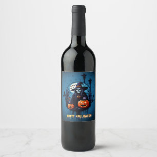 Een spookachtige Halloween scene Wijn Etiket