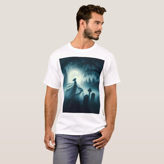 Een spookachtige scène van een vrouwelijke geest o t-shirt (Voorkant volledig)