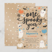 Eén spookjaar Cute Halloween Ghost 1e verjaardag Kaart (Voorkant / Achterkant)