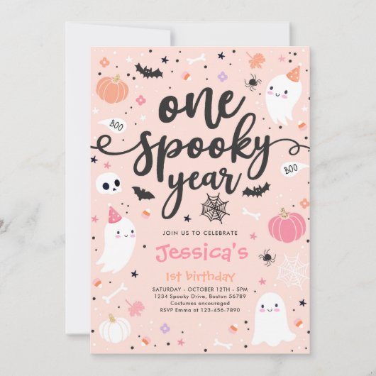 Eén spookjaar Cute Halloween Ghost 1e verjaardag Kaart (Voorkant)