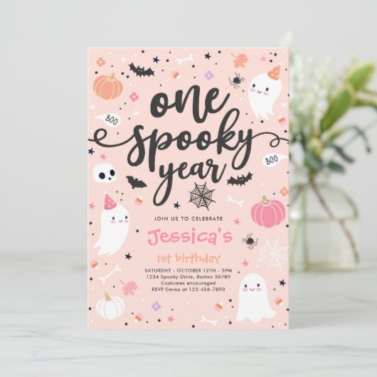 Eén spookjaar Cute Halloween Ghost 1e verjaardag Kaart (Staand voorkant)