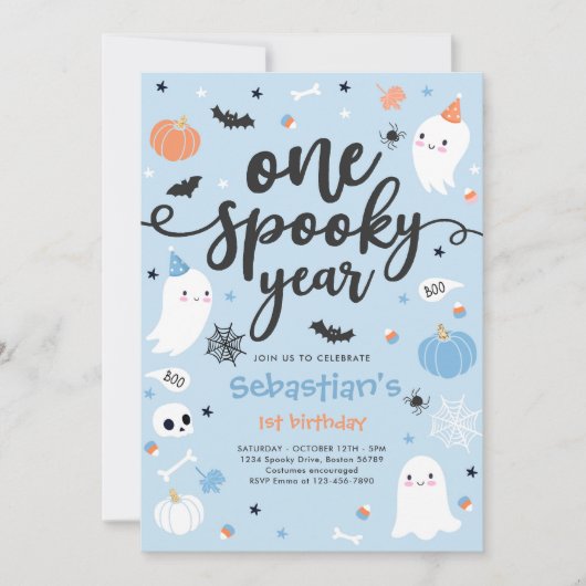 Eén spookjaar Cute Halloween Ghost 1e verjaardag Kaart (Voorkant)