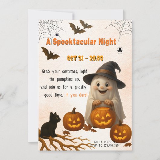 Een Spooktastische Nacht | Geest en Pompoen Hallow Kaart (Voorkant)