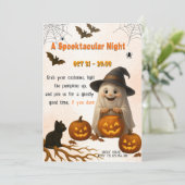 Een Spooktastische Nacht | Geest en Pompoen Hallow Kaart (Staand voorkant)