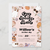 Een spooky babe groovy halloween 1e verjaardag kaart (Voorkant)