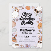 Een spooky babe groovy halloween 1e verjaardag kaart (Voorkant)