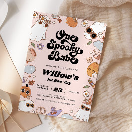 Een spooky babe groovy halloween 1e verjaardag kaart