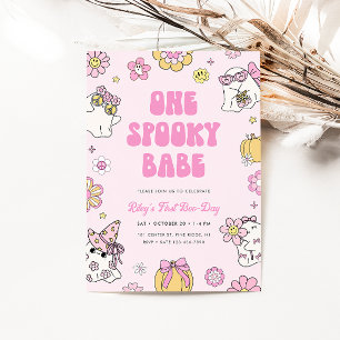 Een spooky babe groovy halloween 1e verjaardag kaart