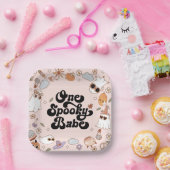 Een spooky babe groovy halloween 1e verjaardag papieren bordje (Feest)