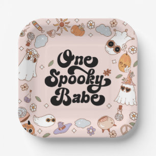 Een spooky babe groovy halloween 1e verjaardag papieren bordje