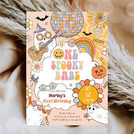 Een spooky babe retro halloween eerste verjaardag kaart