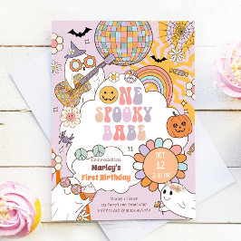 Een spooky babe retro halloween eerste verjaardag kaart