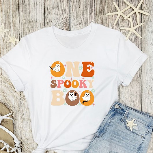 Een Spooky Boo Groovy Halloween Kat Ghost T-shirt