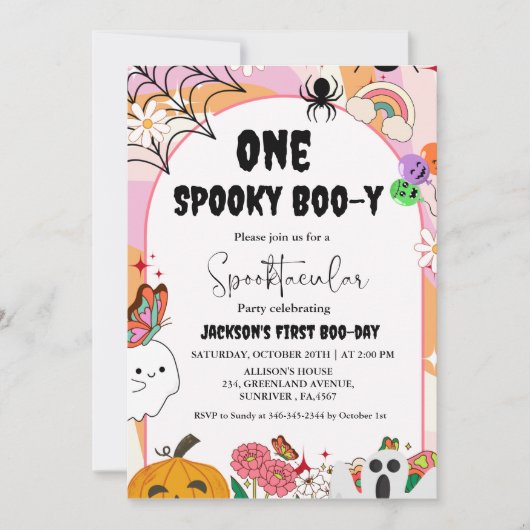 Een spooky Boo-y Ghost halloween groovy verjaardag Kaart (Voorkant)