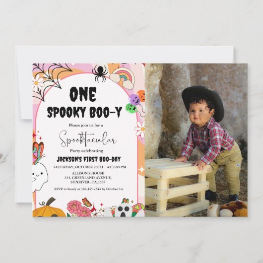 Een spooky Boo-y Ghost halloween groovy verjaardag Kaart (Voorkant)