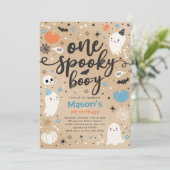 Een Spooky Boo-y Leuke Halloween Ghost 1e Verjaard Kaart (Staand voorkant)