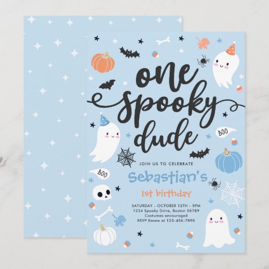 Een spooky dude schattige Halloween Ghost 1e Verja Kaart (Voorkant / Achterkant)