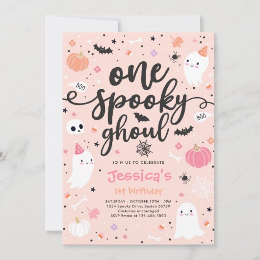 Eén Spooky Ghoul Cute Halloween Ghost 1st Birthday Kaart (Voorkant)
