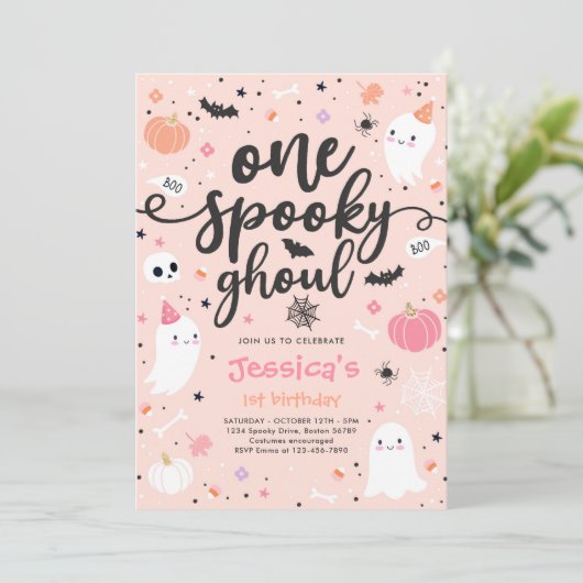 Eén Spooky Ghoul Cute Halloween Ghost 1st Birthday Kaart (Staand voorkant)