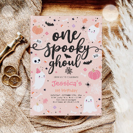 Eén Spooky Ghoul Cute Halloween Ghost 1st Birthday Kaart