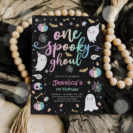 Eén Spooky Ghoul Cute Halloween Ghost 1st Birthday Kaart