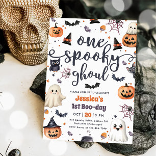 Eén Spooky Ghoul Cute Halloween Ghost 1st Birthday Kaart
