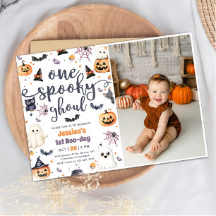 Eén Spooky Ghoul Cute Halloween Ghost 1st Birthday Kaart