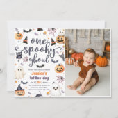 Eén Spooky Ghoul Cute Halloween Ghost 1st Birthday Kaart (Voorkant)