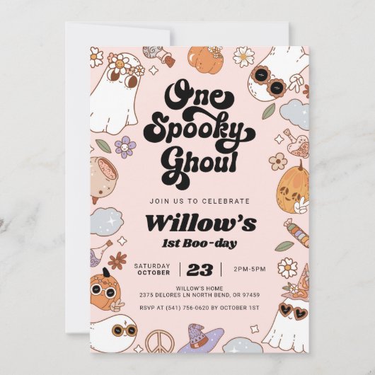 Een spooky Ghoul Groovy Halloween 1e verjaardag Kaart (Voorkant)