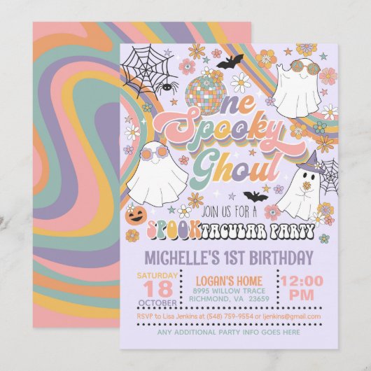 Een Spooky Ghoul Verjaardagsuitnodiging - Meisje/P Kaart (Voorkant / Achterkant)