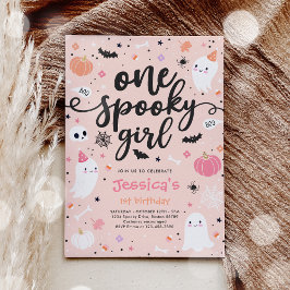 Eén Spooky Girl Cute Halloween Ghost 1e verjaardag Kaart