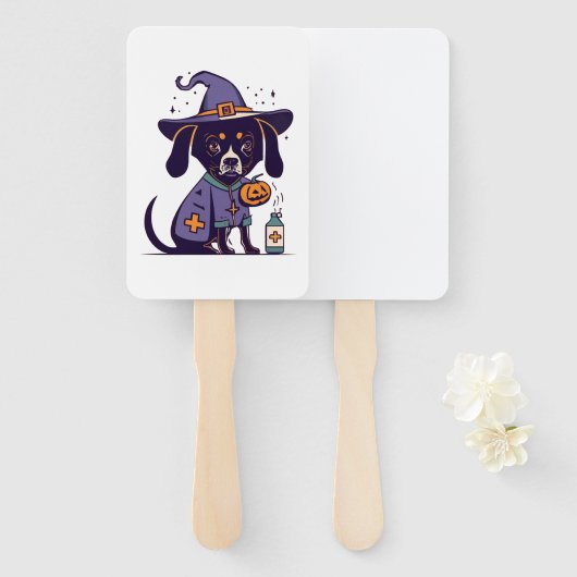 Een spooky verpleegkundige hond klaar voor oktober handwaaier (Voorkant en achterkant)