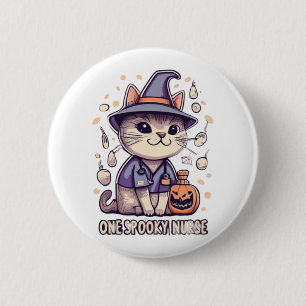 Één Spooky Verpleegster Kat Halloween Ontwerp Ronde Button 5,7 Cm