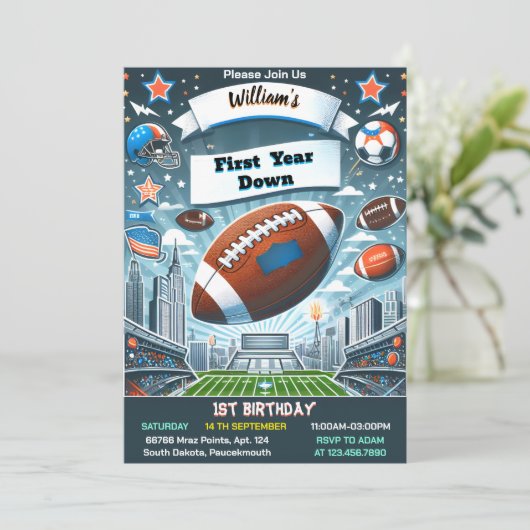 Een Sport kinder jongens ticket Football 1e Verjaa Kaart (Staand voorkant)