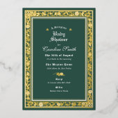 Een sprookjesachtig bos groen en goud Baby shower Folie Uitnodiging (Voorkant)