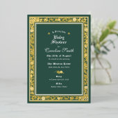 Een sprookjesachtig bos groen en goud Baby shower Folie Uitnodiging (Staand Voorkant)