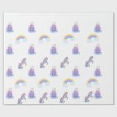 Een sprookjesachtig kasteel en eenhoorn inpakpapie cadeaupapier (Vlak)