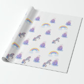 Een sprookjesachtig kasteel en eenhoorn inpakpapie cadeaupapier (Uitgerold)