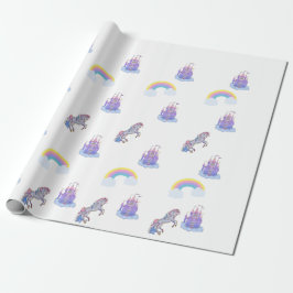 Een sprookjesachtig kasteel en eenhoorn inpakpapie cadeaupapier