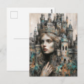 Een sprookjeskoningin met kasteel op haar hoofd briefkaart (Voorkant / Achterkant)