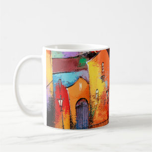 Een sprookjesstad in oranje kleur. Foto van acryl Koffiemok