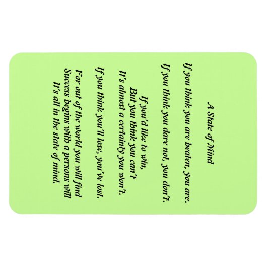 Een staat van Mind Poem Magnet Magneet (Horizontaal)